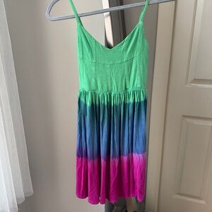 Moon Katz tie-dye strappy dress/top size small green pink & blue